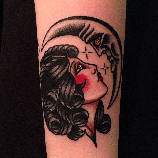 Moon and woman tattoo by Nick Oaks