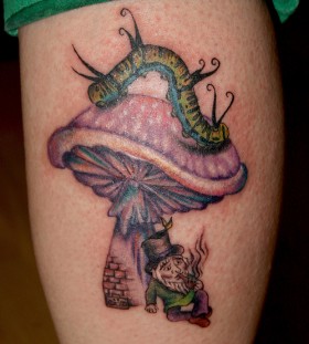 Mushroom and caterpillar tattoo