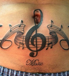 Music notes stomach tattoo