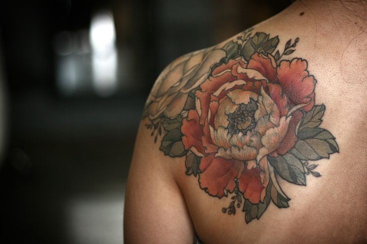 NIce flower back tattoo by Alice Kendall