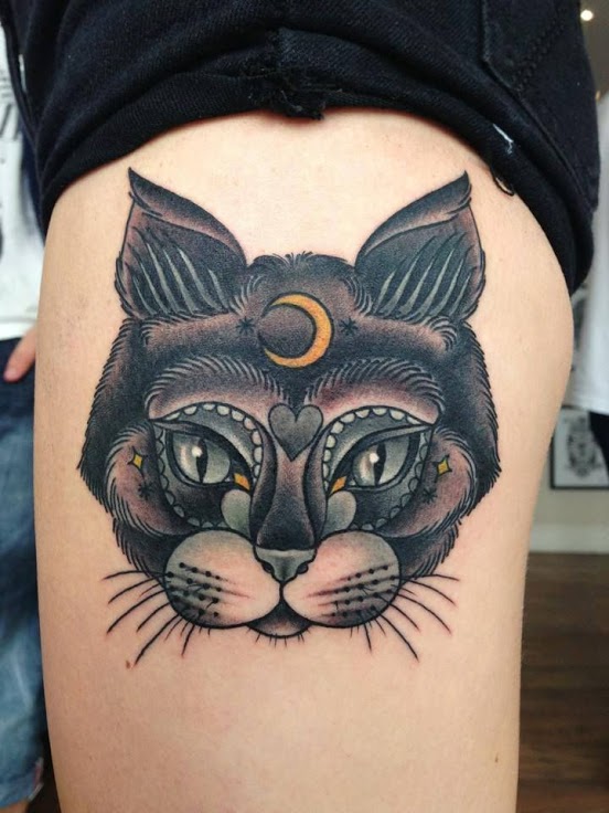 Neo traditional cat tattoo