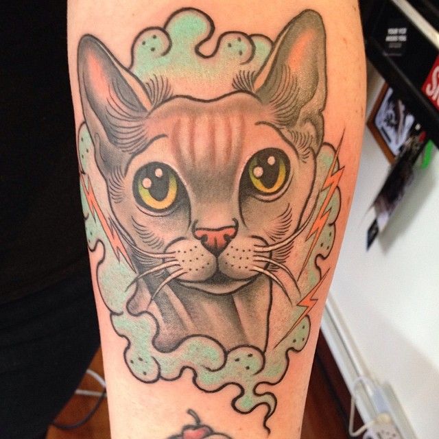 Nice cat tattoo by Clare Hampshire