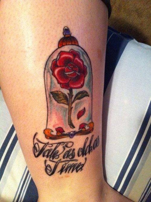 Nice enchanted rose and quote tattoo - | TattooMagz ...
