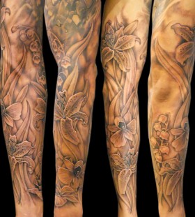 Nice flowers full arm tattoo