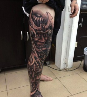 Nice full leg samurai tattoo