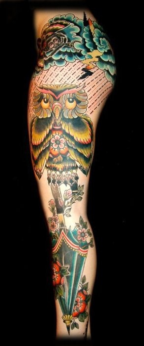 Nice owl tattoo by Matt Cooley