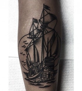 Nice ship tattoo by Charley Gerardin