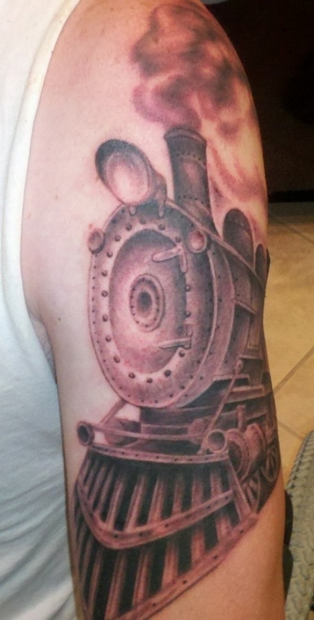 Nice smoking train arm tattoo