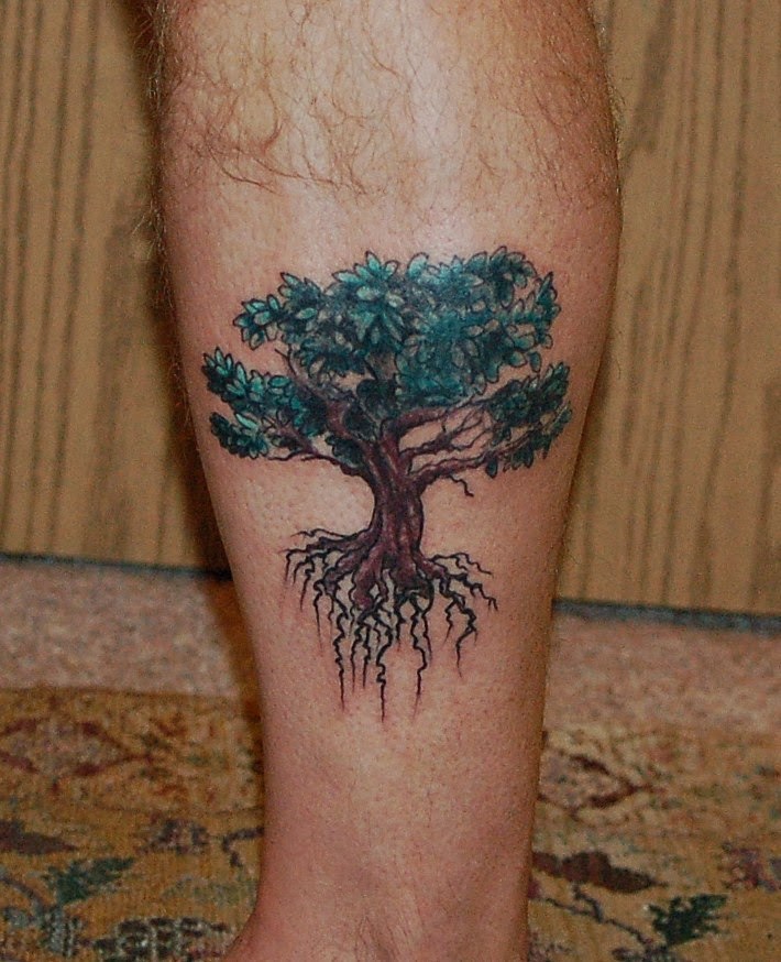 Oak tree leg tattoo
