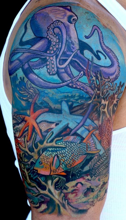 Ocean and octopus tattoo