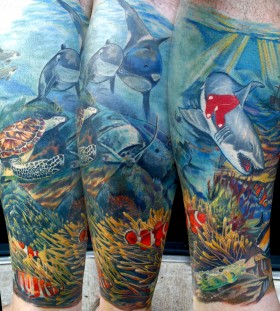 Ocean creatures arm tattoo