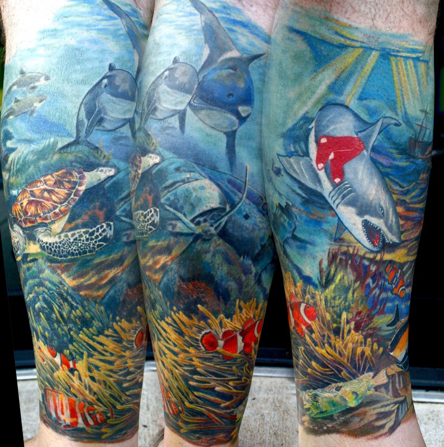 Ocean creatures arm tattoo