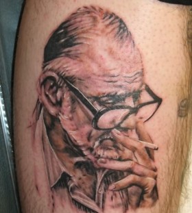 Old man smoking cigarette tattoo