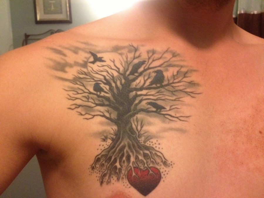 Old oak and birds tattoo