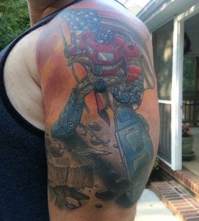 Optimus prime with american flag tattoo