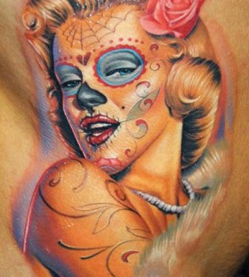 Painted face woman tattoo by James Tattooart