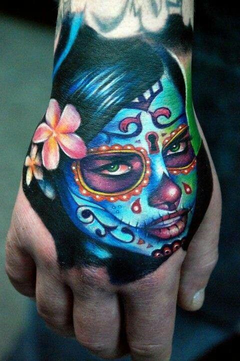 Painted face woman tattoo by Kyle Cotterman