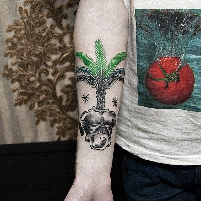 Palm tree tattoo by Dase Roman Sherbakov
