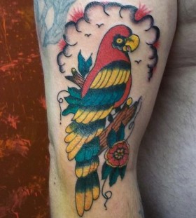 Parrot on a branch tattoo
