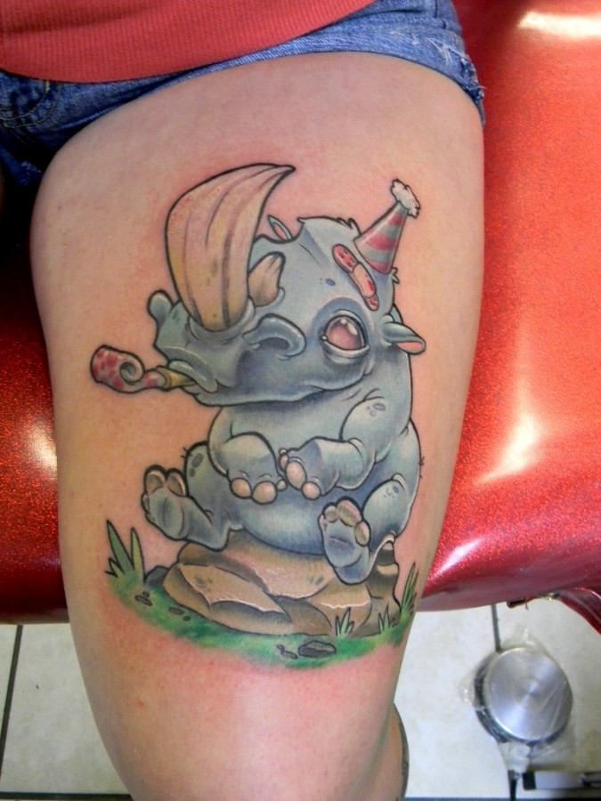 Party rhino leg tattoo