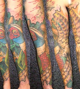 Pheasant full arm tattoo