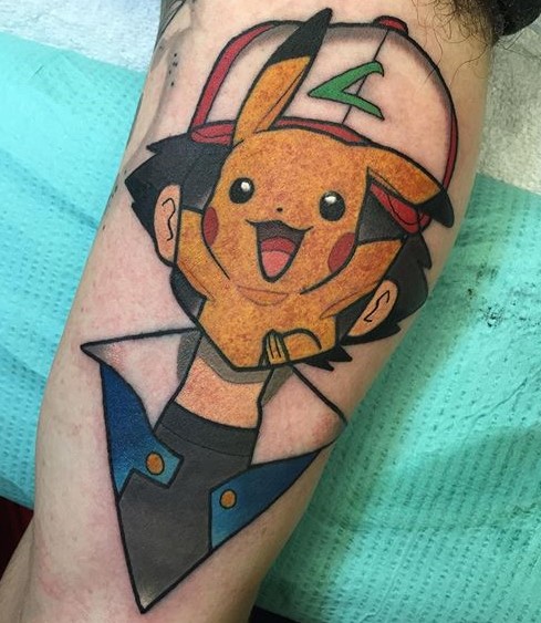Pikachu and Ash Pokemon tattoo