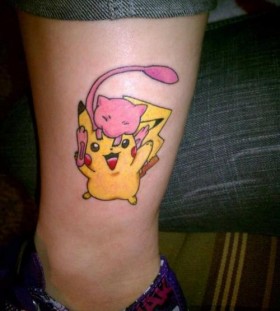 Pikachu and Mew Pokemon tattoo