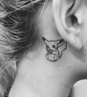 Pikachu behing the ear Pokemin tattoo