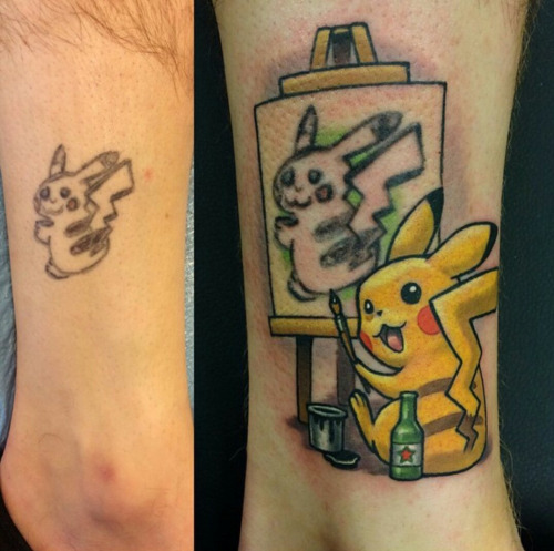 Pikachu cover up Pokemon tattoo