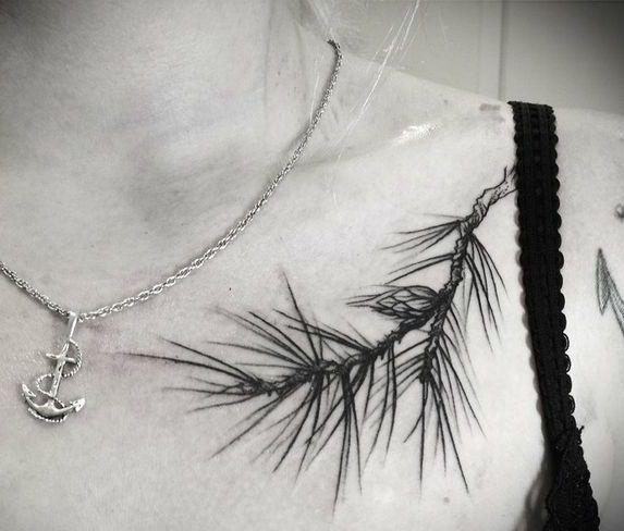 Pine tree branch tattoo