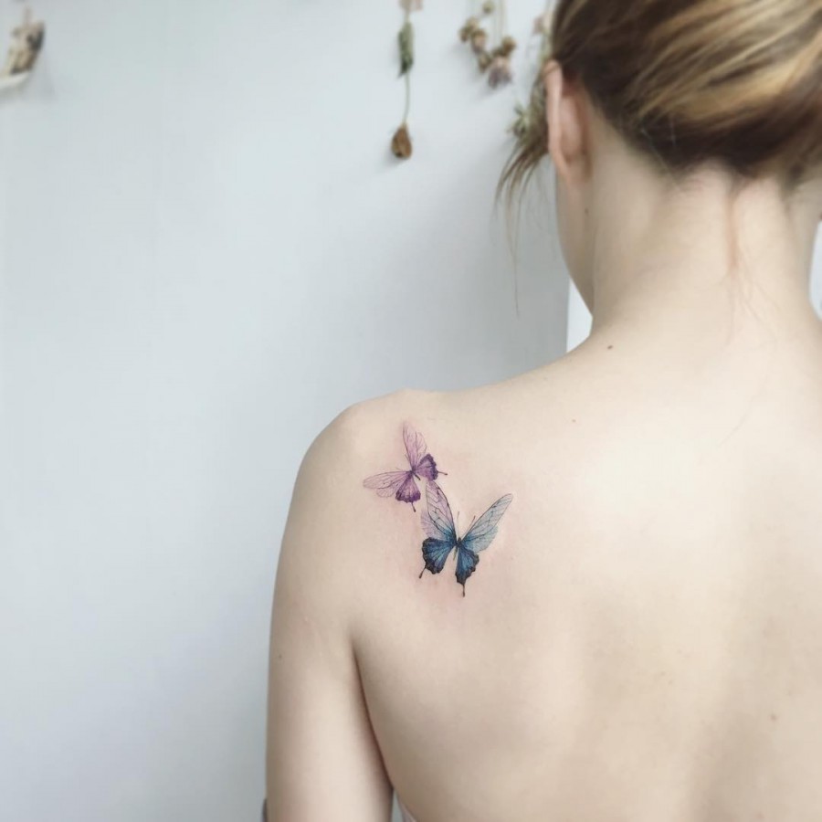 pink-and-blue-butterfly-tattoos-by-tattooist_flower