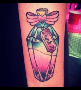 Pink heart and bottle tattoo