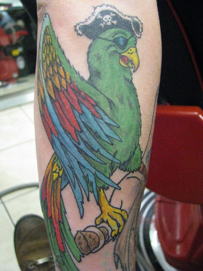 Pirate parrot with eye patch tattoo