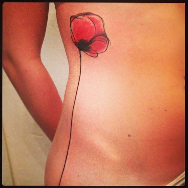 Poppy flower side tattoo