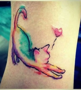 Pretty small cat watercolor tattoo