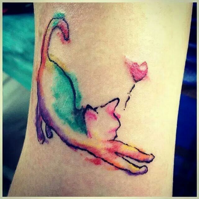 Pretty small cat watercolor tattoo