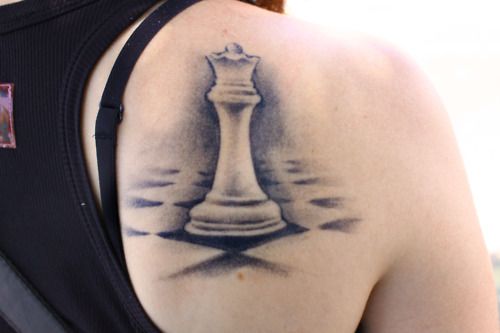 Queen black back chess tattoo