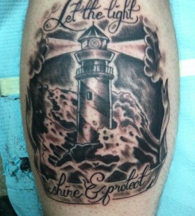 Quote and lighthouse tattoo