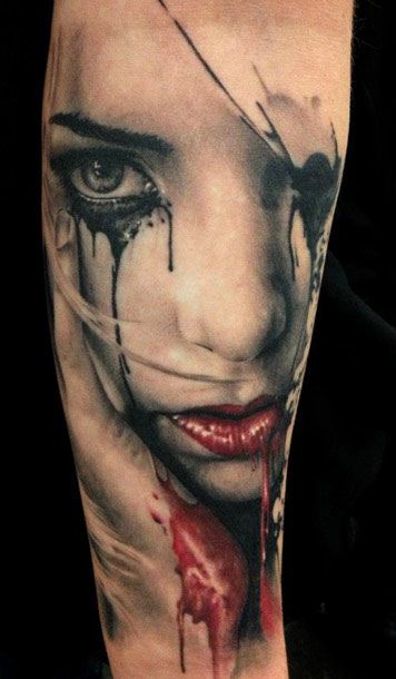 Realistic girl tattoo by Florian Karg