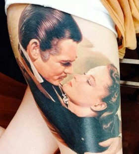 Realistic man and woman tattoo by James Tattooart