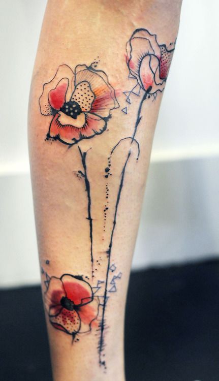 Red and black watercolor tattoo