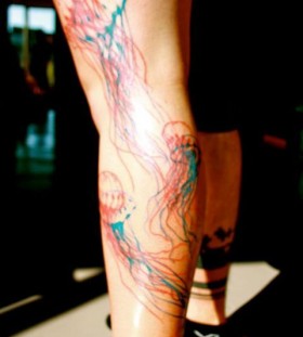 Red and blue jellyfish tattoo