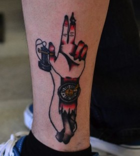 Red fingers telephone tattoo