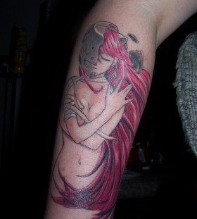Red hair girl's anime tattoo