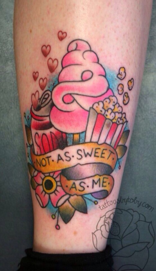 Red heart and ice cream tattoo by lauren winzer