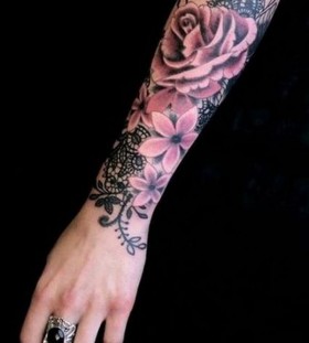 Red lovely flower lace tattoo