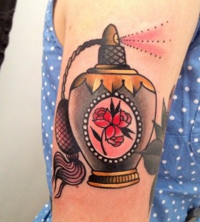 Red roses bottle tattoo