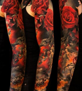 Red roses full arm tattoo