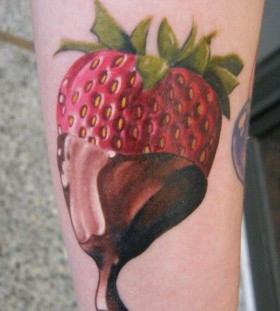 Red strawberry fruit tattoo