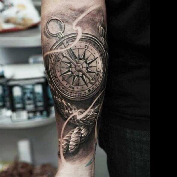 Rope and compass arm tattoo
